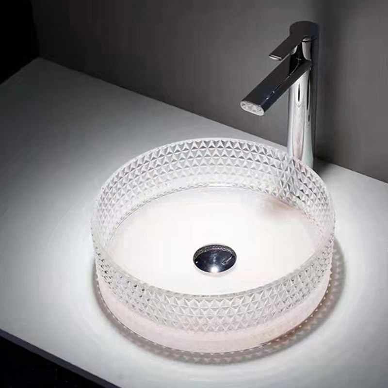 Clear Glass Vessel Sinks Crystal Diamond Table Top Round Wash Basin 395