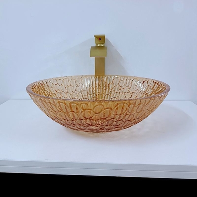Custom Glass Shallow Round Vessel Sink Large Modern Round Crystal