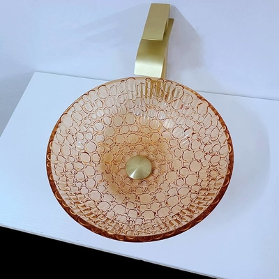 Custom Glass Shallow Round Vessel Sink Large Modern Round Crystal