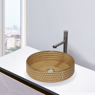 45mm Crystal Glass Wash Basin Gold Color Cylindrical Shape Bathroom Vanity Sink
