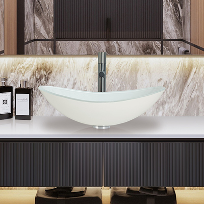 Boat Shaped Tempered Glass Sink High Glossy White Wash Basin Scratch Resistant