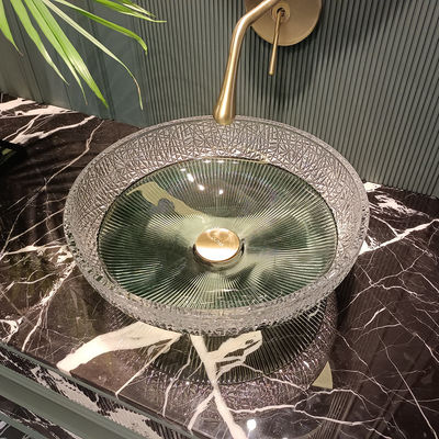 Smooth Finish Glass Vessel Basins With Center Drain Location