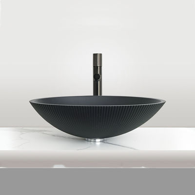 High Durability Tempered Glass Sink Countertop Mounted No Overflow Matt Black Glass Basin