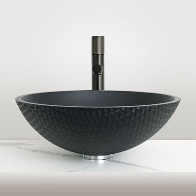 Matt Black Round Ceramic Bathroom Sink With Overflow