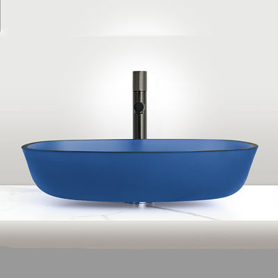 Winter Melon Shaped Countertop Wash Basin In Matt Blue Tempered Glass