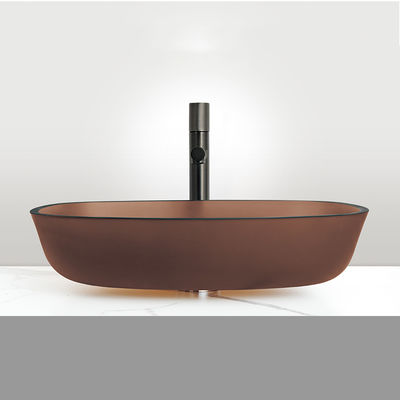 Modern Countertop Wash Basin Matt Gold Tea Glass Vanity Top Sink